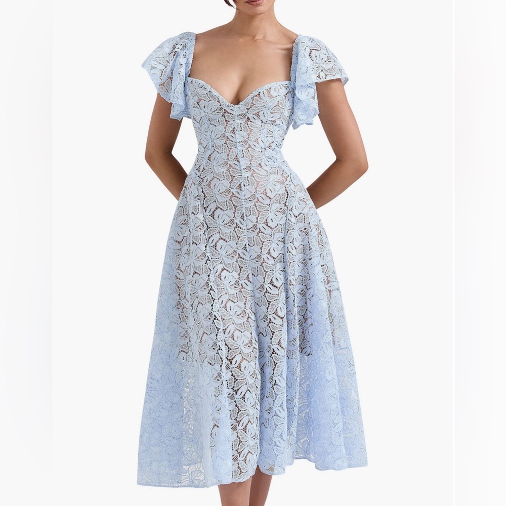 Austen Lace Flutter Sleeves Midi Dress Size Large